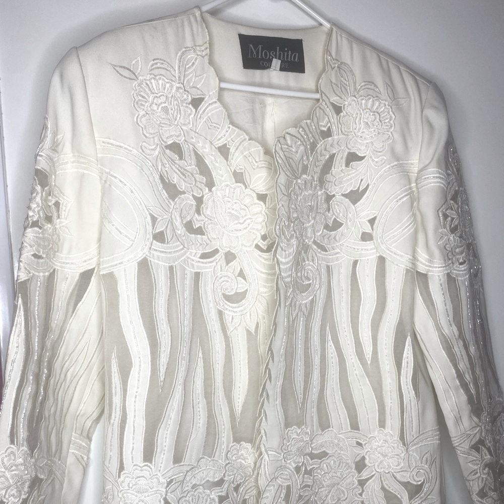 Moshita Couture White Beaded Blazer/Jacket